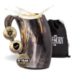 AleHorn Original Handcrafted Authentic Viking Drinking Horn Tankard for Beer Mead Ale - Genuine Medieval Inspired Stein Mug Food Safe Vessel with Handle (20oz)