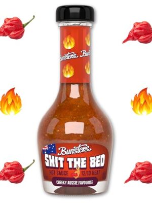Bunsters Shit The Bed 12/10 Heat Hot Sauce - Chili Pepper with Aussie Fruit and Veg Plant Based, GMO, Gluten Free. The Perfect Hot Sauce Gift.