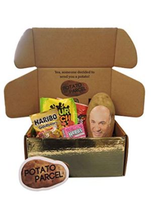 Classy Potato Gift Bundle - Your image and/or message on a real potato! Includes assorted candy and gold surprise gift box. As seen on Shark Tank!