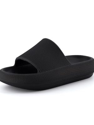 CUSHIONAIRE Feather Slides – Comfortable Cloud Cushion House Slippers for Women, Indoor Outdoor EVA Foam Foot Spa Shower Shoes, Non-Slip Arch Support