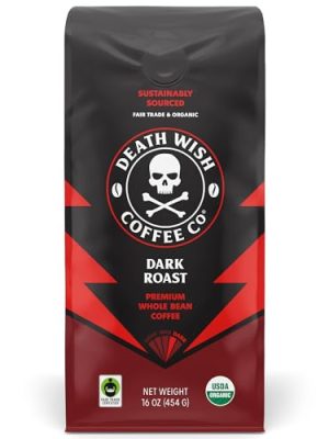 Death Wish Coffee, Organic and Fair Trade Dark Roast Whole Bean Coffee, 16 oz