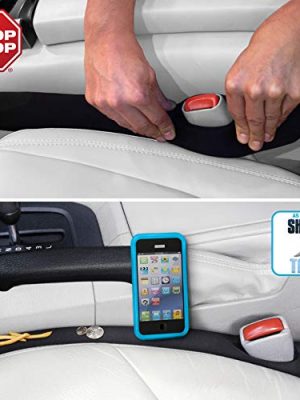 Drop Stop - The Original Patented Car Seat Gap Filler (As Seen On Shark Tank) - Between Seats Console Organizer, Set of 2 and Slide Free Pad and Light