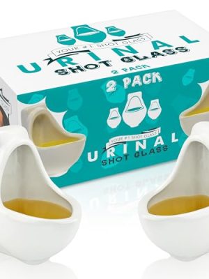 Fairly Odd Novelties Ceramic Urinal Shot Glasses, Set of 2, 1.5oz - Perfect Gag, White Elephant, Novelty Party Gift