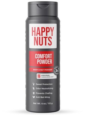 HAPPY NUTS Comfort Powder - Anti Chafing & Deodorant, Aluminum-Free, Sweat and Odor Control for Jock Itch, Groin and Men's Private Parts (6 Ounce (Pack of 1), Original)