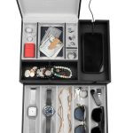HOUNDSBAY Admiral Dresser Valet Box & Mens Jewelry Box Organizer with Large Smartphone Charging Station (Grey)