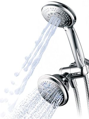Hydroluxe 1433 Handheld Showerhead & Rain Shower Combo. High Pressure 24 Function 4" Face Dual 2 in 1 Shower Head System with Stainless Steel Hose, Patented 3-way Water Diverter in All-Chrome Finish