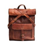 jaald 23" Brown Leather Backpack Vintage Rucksack Laptop Bag Large Travel Roll Top College Bookbag Comfortable Lightweight Travel Hiking/picnic For Men