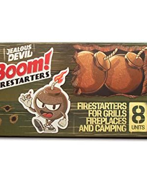 Jealous Devil Boom! Firestarters 8 Pack, 100% Natural Made from Coconut Fiber, No Smoke and Odorless, Waterproof, 20-Minute Long Burn for BBQ Lump Charcoal, Briquettes, Fireplace, Camping and More