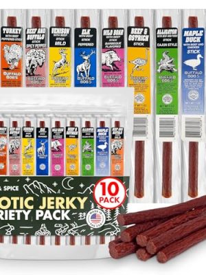 Jerky-n-Spice Wild Game Meat Sticks (10-Pack), Exotic Beef Jerky Variety Pack, Carnivore Snacks, Beef Jerky Snack Packs, Gift Basket Men, Exotic Snacks, Meat Snacks, Gift Box Men, Carnivore Snax