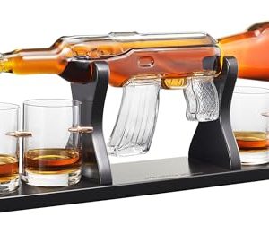 Luxury AK47 Gun Decanter with Bullet Glasses - Whiskey Decanter Gift Sets - Unique Liquor Glass Gun Alcohol Bottle - Gift Wine Bourbon Tequila Liquor Decanter Set Men Gifts Dad Father, Anniversary Bar