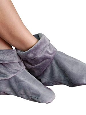 Mars Wellness Heated Microwavable Booties - Microwavable Socks Heated Booties for Women and Men - Herbal Hot/Cold Deep Slippers Women (Charcoal)
