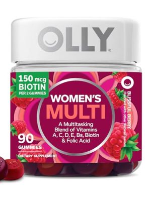 OLLY Women's Multivitamin Gummy, Vitamins A, D, C, E, Biotin, Folic Acid, Adult Chewable Vitamin, Berry Flavor, 45 Day Supply - 90 Count