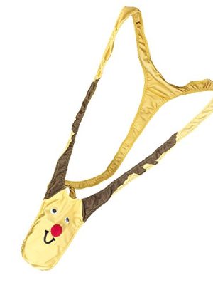 Orino Mankini Thong Christmas Reindeer Patterns Men Novelty Underwear for Gag & Pranks Gifts (Tan), One Size