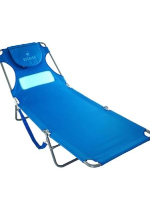 Ostrich Ladies Comfort Lounger Portable Reclining Outdoor Patio Beach Lawn Camping Pool Tanning Chair with Chest Support, Ocean Blue