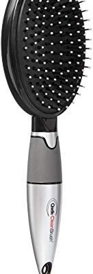 Qwik-Clean Brush - Easy Clean Retractable Bristles and Detangling Oval Brush for Curly, Straight and Thick Hair - Wet and Dry Hair - Black