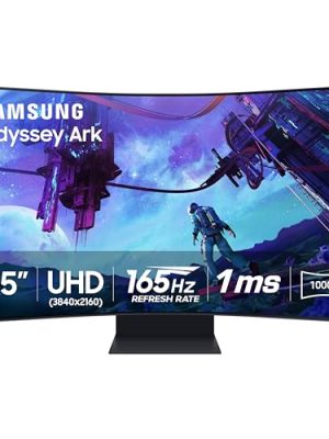 SAMSUNG 55" Odyssey Ark 2nd Gen 4K UHD 1000R Curved Gaming Monitor, 165Hz, 1ms, 4 Input Multi View, Quantum Mini-LED, AMD FreeSync Premium Pro, HDR 10+, Height Adjustable Screen, LS55CG970NNXGO, 2023