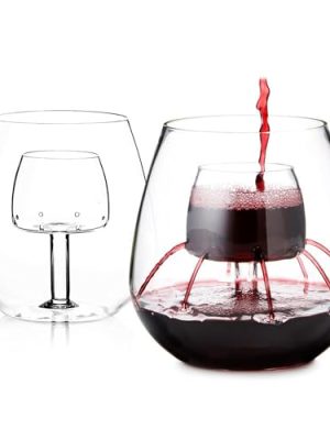 Stemless Aerating Wine Glasses (Set of 2) by Chevalier Collection – Patented Wine Glasses with Built In Aerator