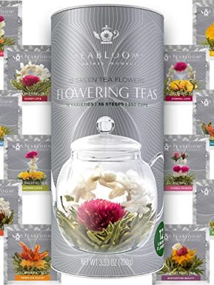 Teabloom Flowering Tea - 12 Unique Varieties of Blooming Tea Flowers - Hand-Tied Green Tea Leaves & Edible Flowers - 12-Pack Gift Canister