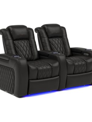 Valencia Tuscany Home Theater Seating | Premium Top Grain Italian Nappa 11000 Leather Wall-Hugging Recliner with Power Reclining, Lumbar Support & Headrest (Row of 2,Black)