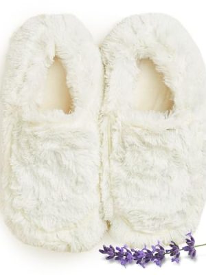 warmies Microwaveable House Slippers for Women - Womens Shoe Sizes 6-10 - Plush, Soft & Fuzzy Indoor Slippers with Backs & Non-Slip Memory Foam Soles - Cozy Warm Ladies Slipper for Winter - Cream